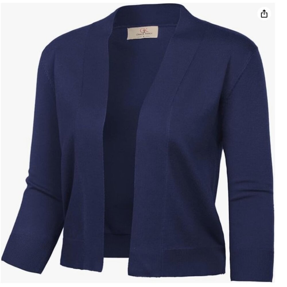 NWT Grace Karin 3/4 Sleeve Open Front Cropped Cardigan - Navy - Size 3XL